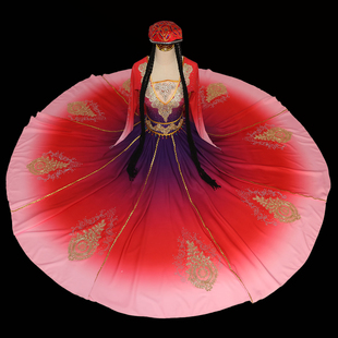 高档艺考剧目大摆裙舞蹈服新款成人新疆维吾尔族舞蹈演出服维族裙