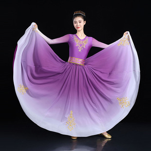 新疆舞蹈演出服练习裙维吾尔族大裙摆石榴红了表演服维吾族舞蹈服