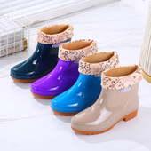 加厚牛筋底雨鞋 水靴防滑工作轻便 套鞋 胶鞋 短筒加绒保暖雨靴女新款