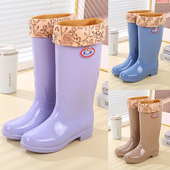 防水耐磨高筒时尚 水鞋 女冬保暖工作套鞋 加绒雨鞋 水靴防滑雨靴胶鞋