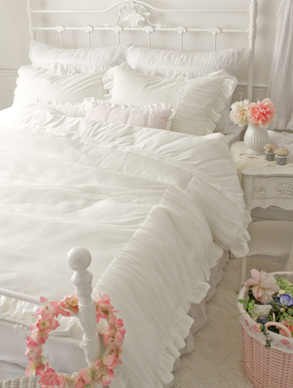 韩国进口短绒浪漫荷叶边四件套