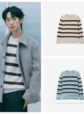 发货快直邮Mind Bridge韩国代购25冬男士条纹圆领针织衫MZKT7105