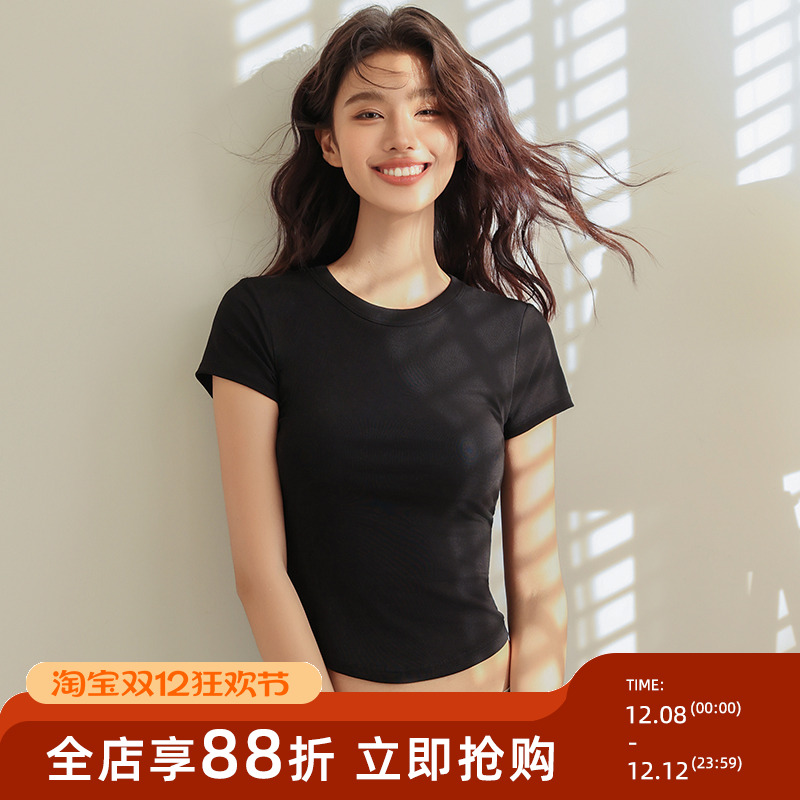 贴身日记粘纤收腰显瘦简约t恤女