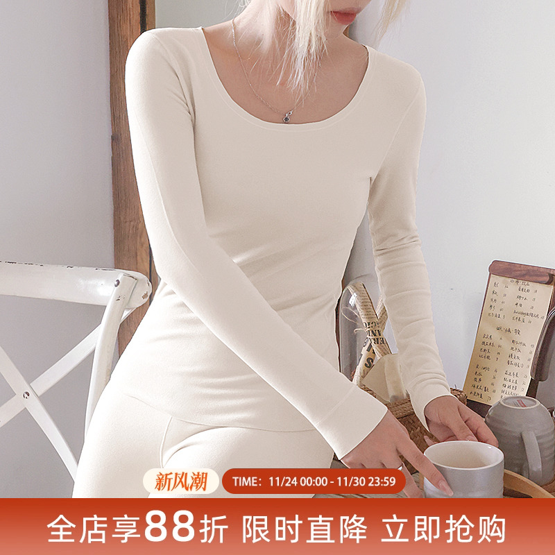 贴身日记长袖磨毛发热保暖内衣女