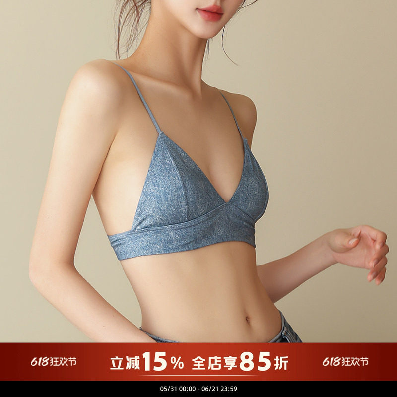 极简法式三角杯内衣舒适自然胸型超薄无钢圈文胸罩比基尼黑白纯色