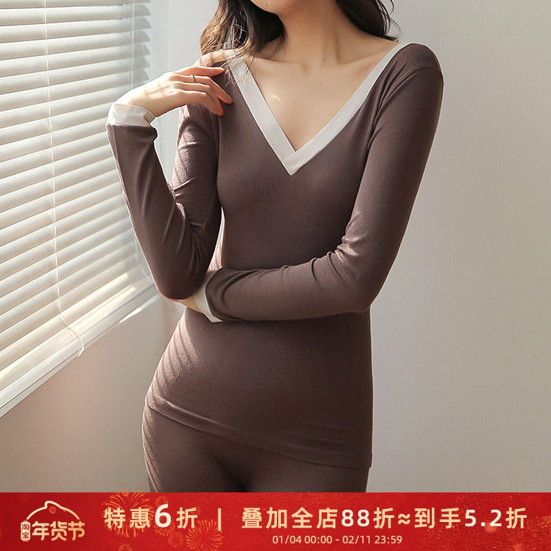 贴身日记复古法式长袖打底秋衣裤长袖内搭无痕保暖内衣女套装外穿,女士内衣/男士内衣/家居服,保暖套装,淘宝优惠券,粉丝福利购,淘宝优惠卷