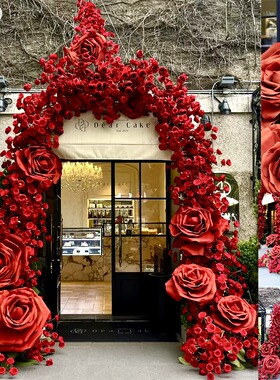 玫瑰花拱门店铺门头婚礼装饰打卡摆拍照道具活动布置装饰橱窗