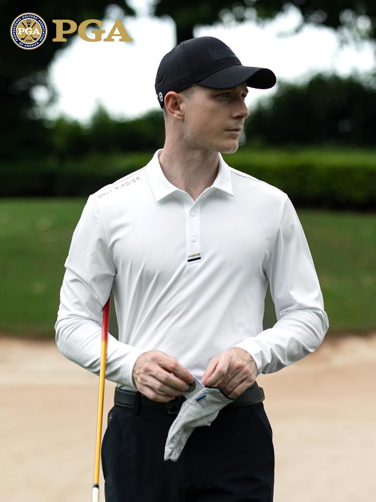 PGA新款 高尔夫服装男长袖T恤 秋冬运动翻领球衣男装衣服 polo衫