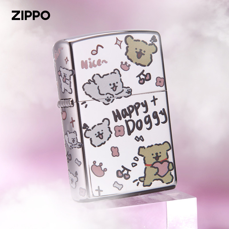 【情人送礼】Zippo打火机可爱甜心线条小狗男友正品520收藏情人节