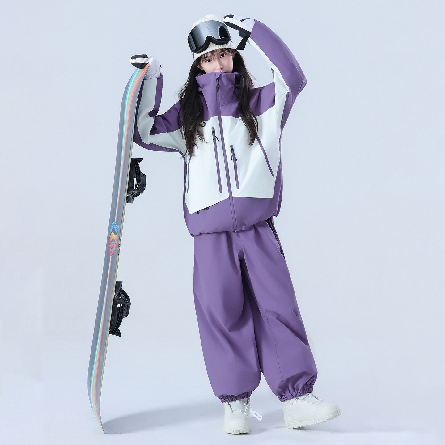 滑雪服套装女男款单板防水加厚全压胶专业雪服上衣裤子套装3L拼色