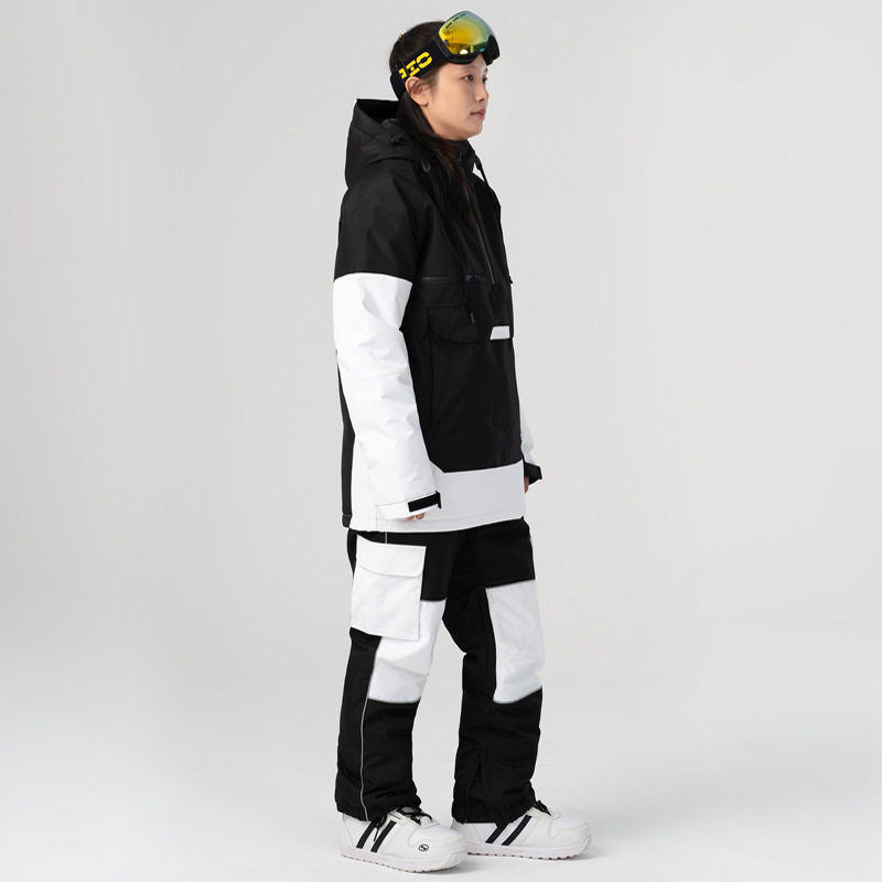 新款撞色滑雪服套装防风防水保暖透气滑雪帽衫束腿滑雪裤男女一件