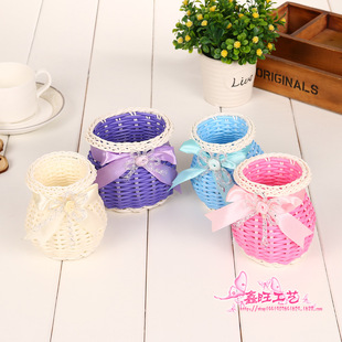 藤条编织篮 塑料家居杂物收纳篮 鱼篓插花花器手工花篮