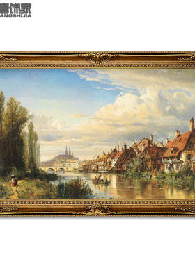 欧式装饰画手绘别墅客厅风景画  美式油画欧洲中世纪小镇油画N300
