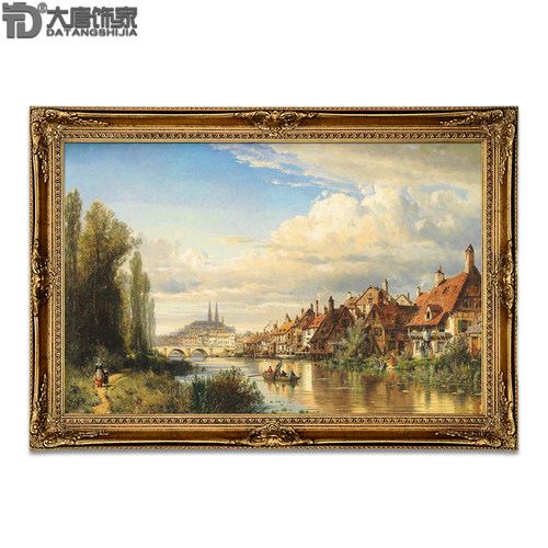 欧式装饰画手绘别墅客厅风景画  美式油画欧洲中世纪小镇油画N300