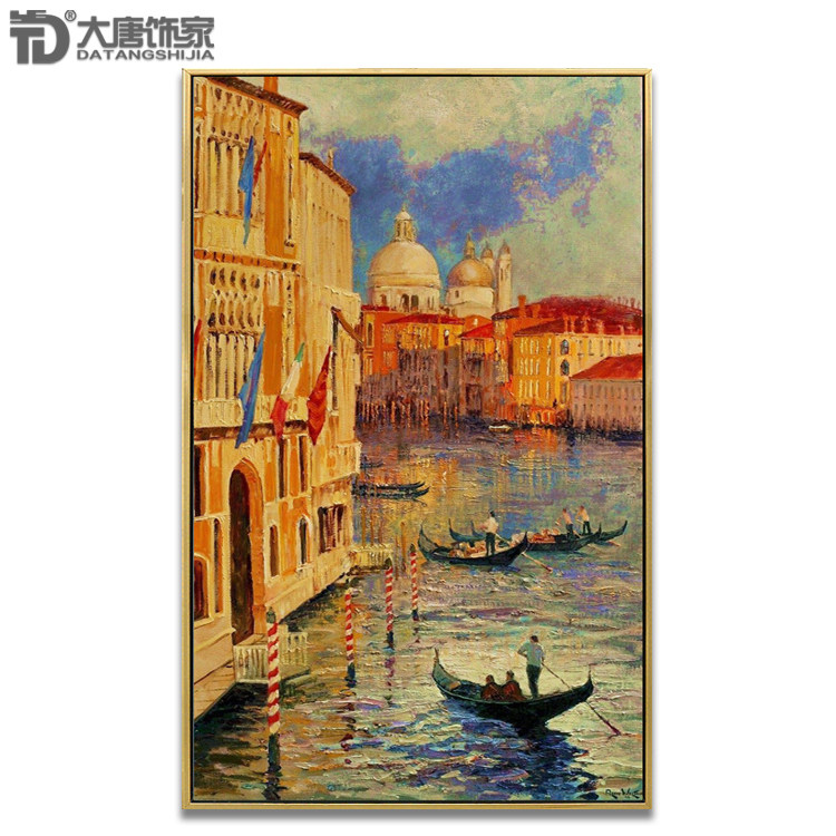北欧手绘玄关装饰画 城市建筑轻奢客厅风景画 威尼斯水城油画n252