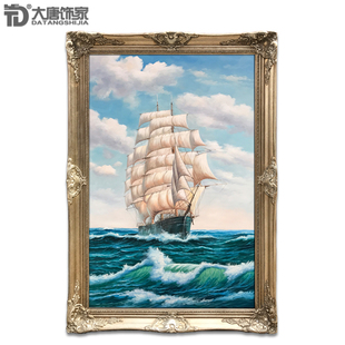 欧式 饰画壁炉挂画纯手绘走廊挂画海景一帆风顺N203 客厅油画玄关装