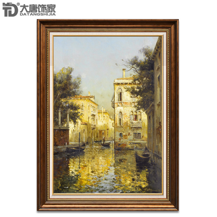 北欧手绘玄关装饰画 城市建筑轻奢客厅风景画 威尼斯水城油画n231