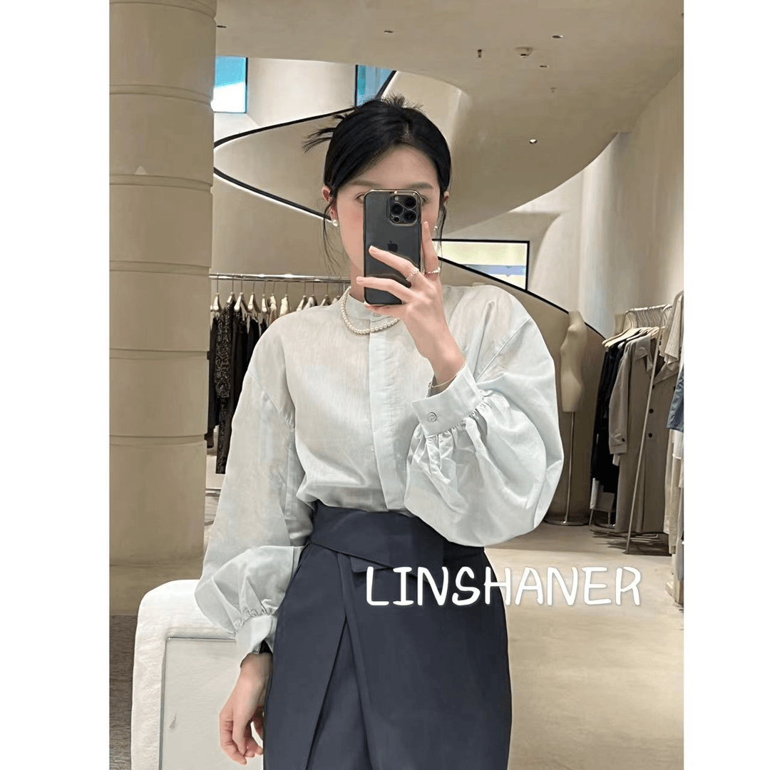 设计感小众泡泡袖衬衫女装2024早秋新款韩版简约宽松气质宽松上衣