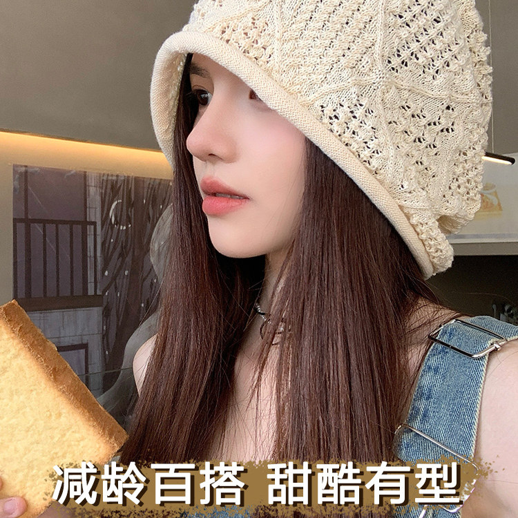 堆堆帽女薄款夏季大头围显脸小针织毛线帽早秋百搭冷帽时尚包头帽