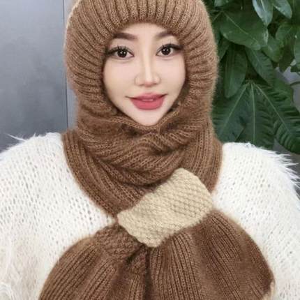 加绒加厚女士帽子冬季女保暖冬天帽子围巾一体松鼠绒风雪帽网红款