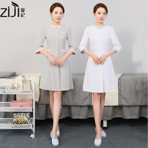 韩式美容院美容师工作服套装秋冬spa皮肤管理师纹绣美容服连衣裙