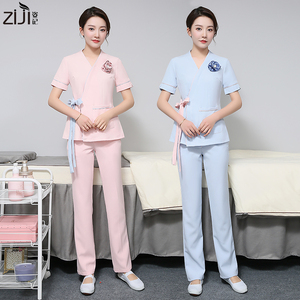 姿记高端美容院美容师工作服女夏季spa纹绣美甲师职业套装修身