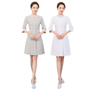 韩式美容院美容师工作服套装春夏spa皮肤管理师纹绣美容服连衣裙