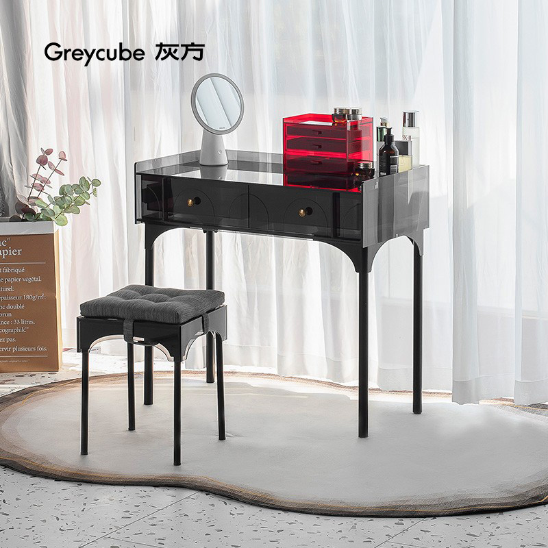灰方现代简约水晶梳妆台床边极简小型化妆台卧室意式梳妆桌ins风