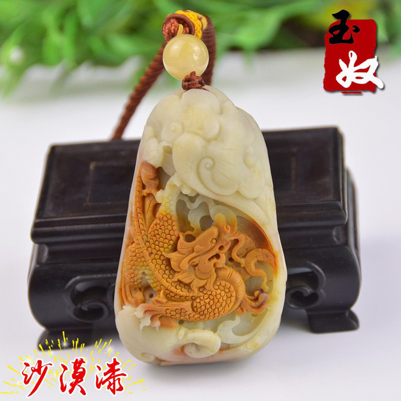 新疆天然金丝玉/银包金地表籽料冻料沙漠漆/龙/手把件/名家吴春强