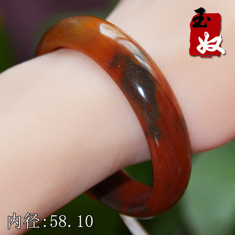 玉奴/新疆克拉玛依天然金丝玉/关公红/含金沙/彩玉细料/手镯子/58