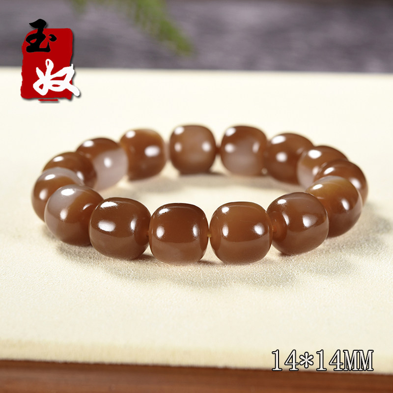 新疆且末县金山矿天然红色糖白和田玉/14*14mm老型珠手串/66.63克