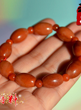 新疆克拉玛依天然金丝玉/红色地表籽料彩玉细料/枣珠手串/28.48克