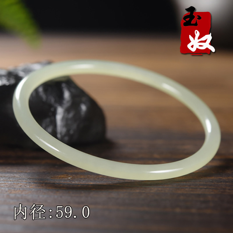 青海老坑黄口晴水料冰底玻璃光浅茶晴色/和田玉/叮当手镯子/59