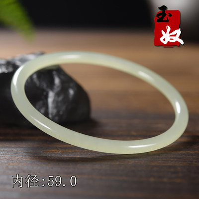 青海老坑黄口晴水料冰底玻璃光浅茶晴色/和田玉/叮当手镯子/59