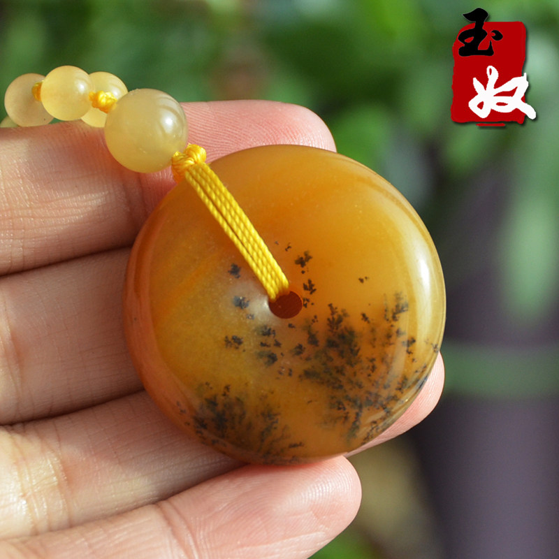 玉奴/新疆阿勒泰天然金丝玉/黄色/草化玉/平安扣/毛衣链/吊坠