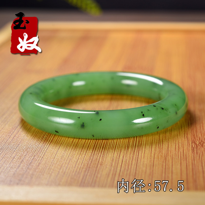 俄罗斯乌兰海老坑天然猕猴桃苹果绿碧玉/和田玉/胖圆条手镯/57/58图片