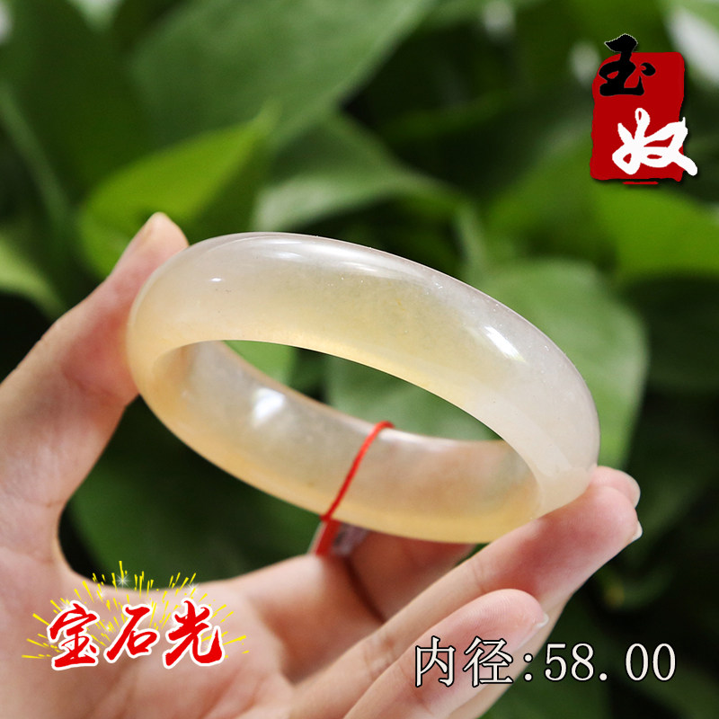 玉奴/新疆阿勒泰天然金丝玉/粉黄白色/宝石光/平安手镯子/58