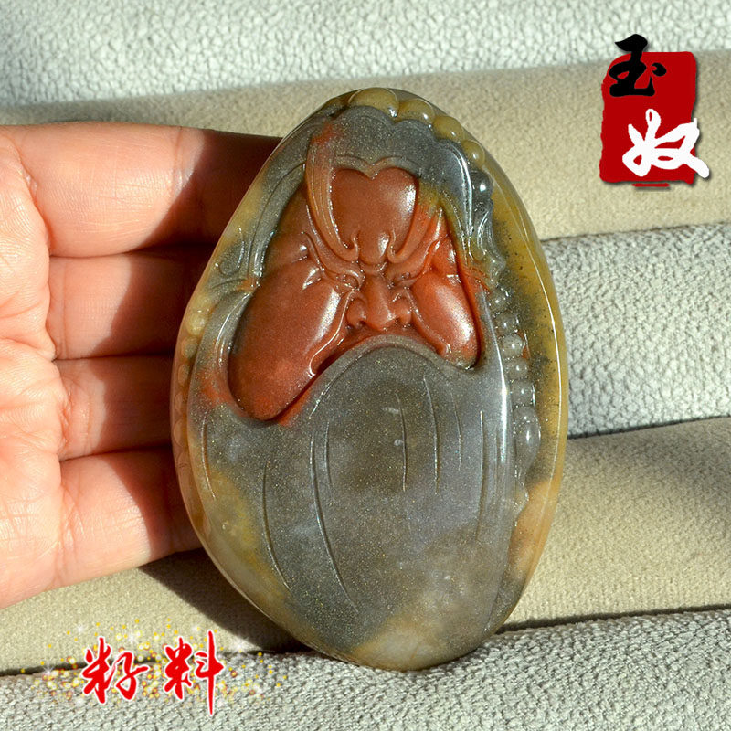 新疆天然金丝玉/辉煌红色地表籽料彩玉细料/脸谱/手把件/摆件