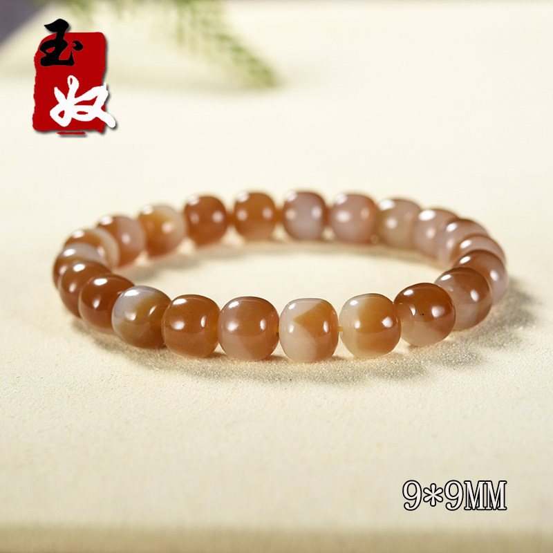 新疆且末县金山矿天然红色糖白和田玉/9*9mm老型珠手串/25.84克