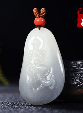 玉奴/新疆天然和田玉/青花烟紫色/观音/瑞兽/挂件/吊坠/35.93克