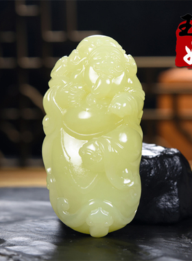 玉奴/新疆若羌县天然和田玉/黄玉/财神/大吊坠/把件/69.23克