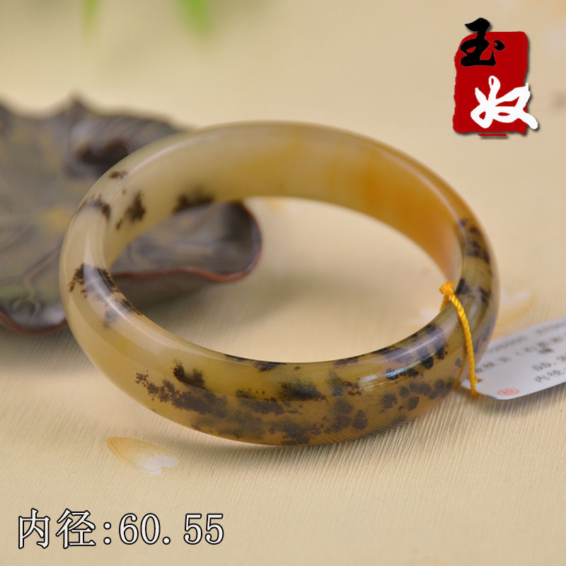 玉奴/新疆阿勒泰天然金丝玉手镯子/黄白转色宝石光/草花玉/60/61