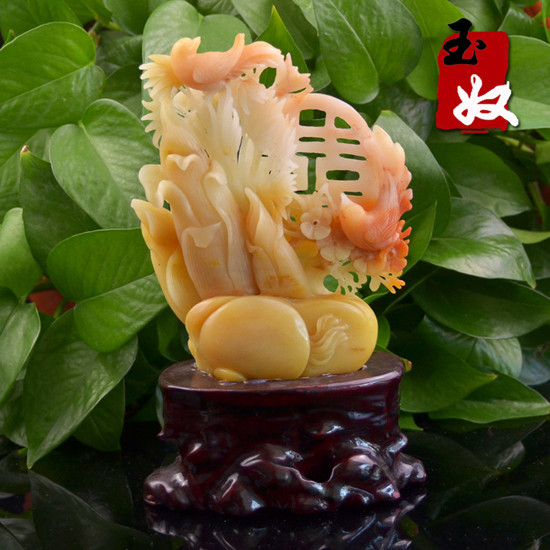 玉奴/新疆乌尔禾天然金丝玉摆件/红黄色籽料/安居乐业/喜鹊报喜