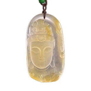 新疆克拉玛依天然金丝玉/黄白色宝石光玻璃光/地表籽料/观音/吊坠