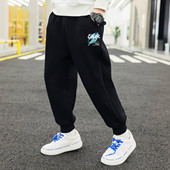 秋装 2025新款 儿童裤 子宽松休闲黑色卫裤 男大童运动裤 胖童裤 春秋款