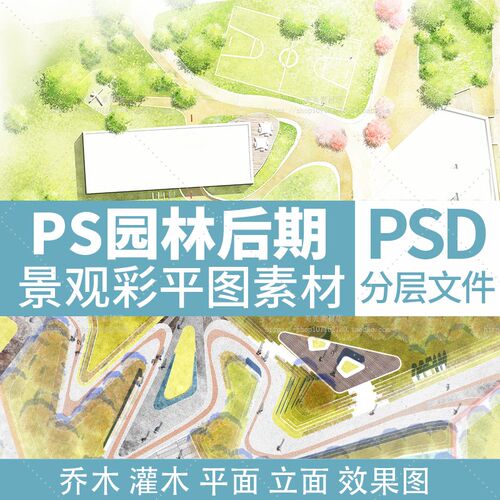 园林景观设计小清新PS彩色总平面图案彩平图植物PSD分层后期素材