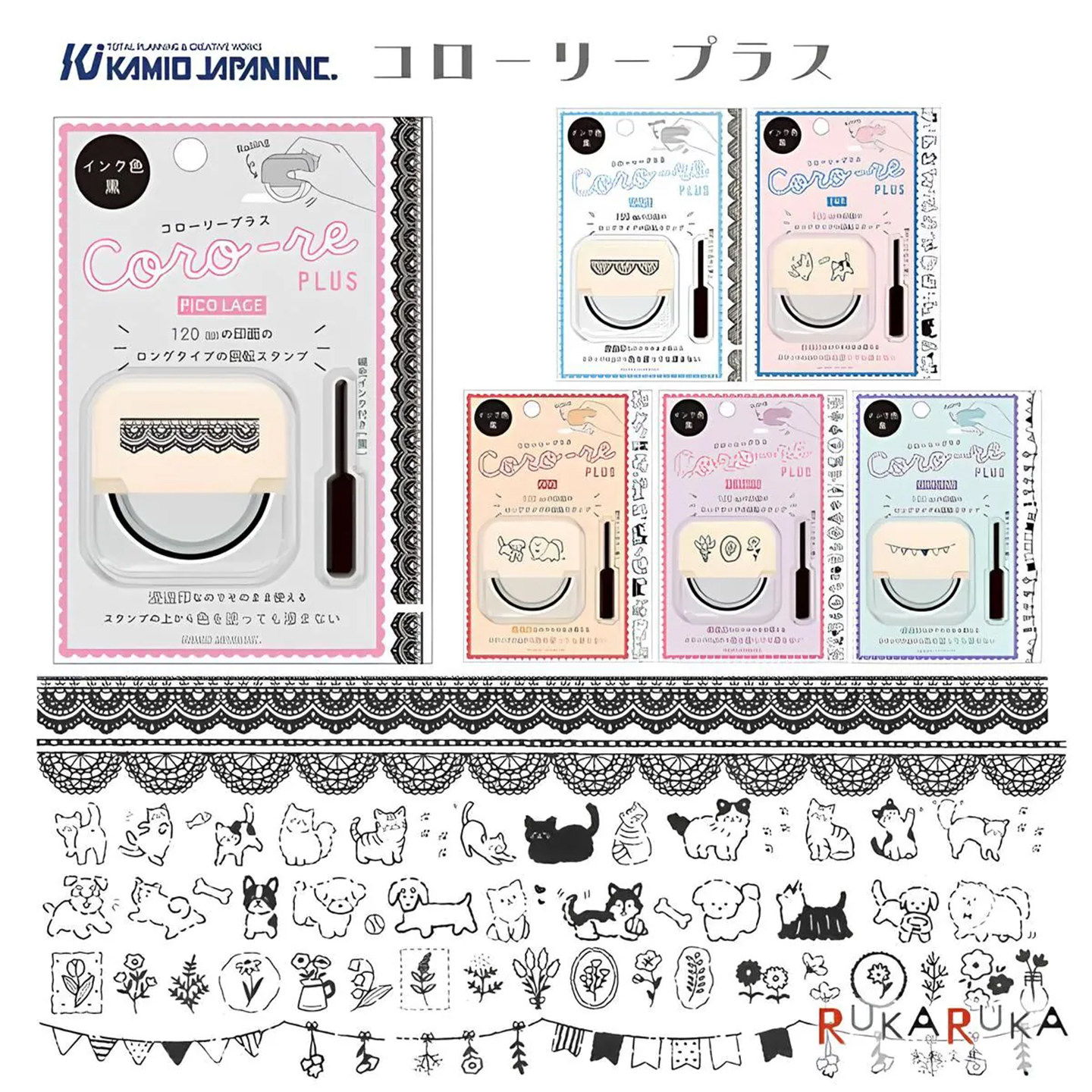 日本kamio限定花卉动物杂物滚轮旋转手账素材印章