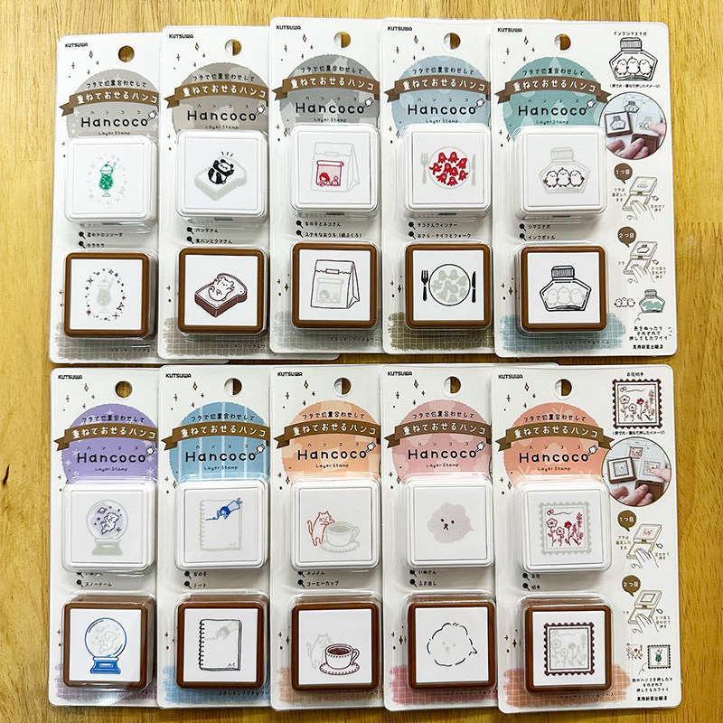 日本kutsuwa新品hancoco 山雀 熊猫 可套色浸透印章套装 无需印台图片