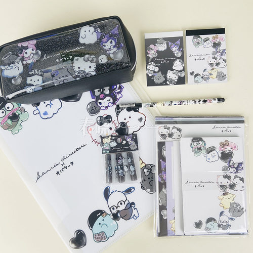 日本CRUX黑色三丽鸥幽灵系列26年笔袋铅笔帽垫板文件袋信集便签本