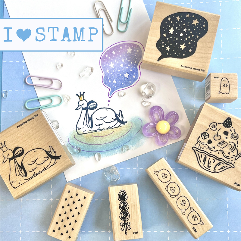 日本komodonokaom夏季熊猫甜筒烟花刨冰I LOVE STAMP 木制印章